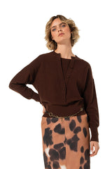 CACAO SUBTLE BUTTON FASTENING FINE KNIT PULLOVER