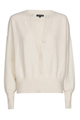 CREAM SUBTLE BUTTON FASTENING FINE KNIT PULLOVER