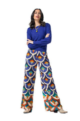 BLUE PRINT SHINY VISCOSE PALAZZO TROUSERS