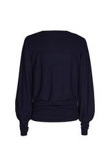 NAVY FINE-KNIT LOOSE-FITTING PULLOVER