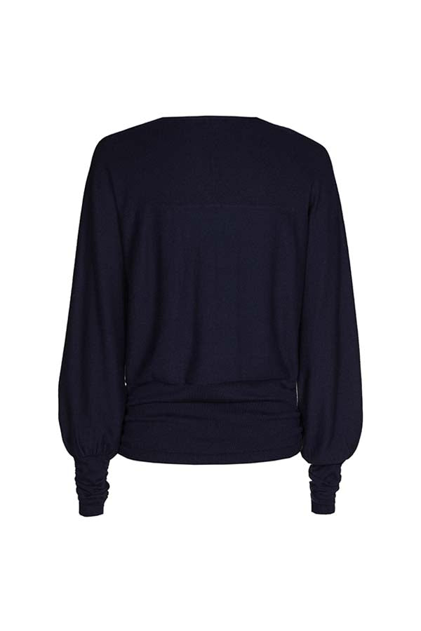 NAVY FINE-KNIT LOOSE-FITTING PULLOVER