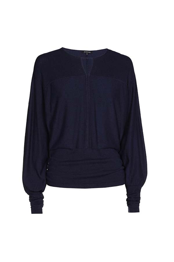 NAVY FINE-KNIT LOOSE-FITTING PULLOVER