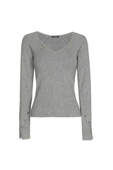 GREY FITTED V-NECK RIB-KNIT PULLOVER