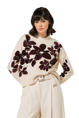 FLORAL DETAIL SEQUINS COSY PULLOVER
