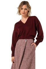 BURGANDY RHINESTONE DETAIL FINE-KNIT PULLOVER