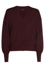 BURGANDY RHINESTONE DETAIL FINE-KNIT PULLOVER