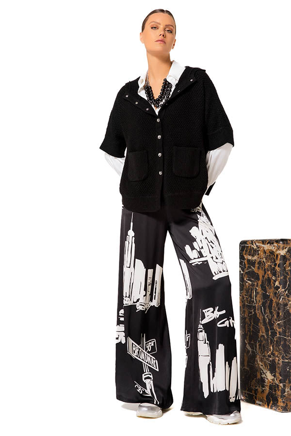 BLACK HOOD COSY PONCHO CARDIGAN