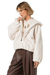 CREAM FAUX FUR BOMBER JACKET
