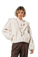 CREAM FAUX FUR BOMBER JACKET