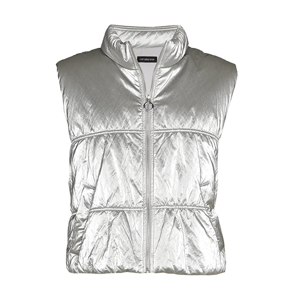 SILVER SLEEVELESS QUILTED JACKET