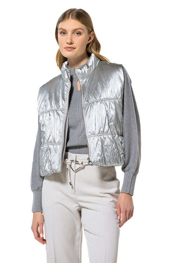 SILVER SLEEVELESS QUILTED JACKET