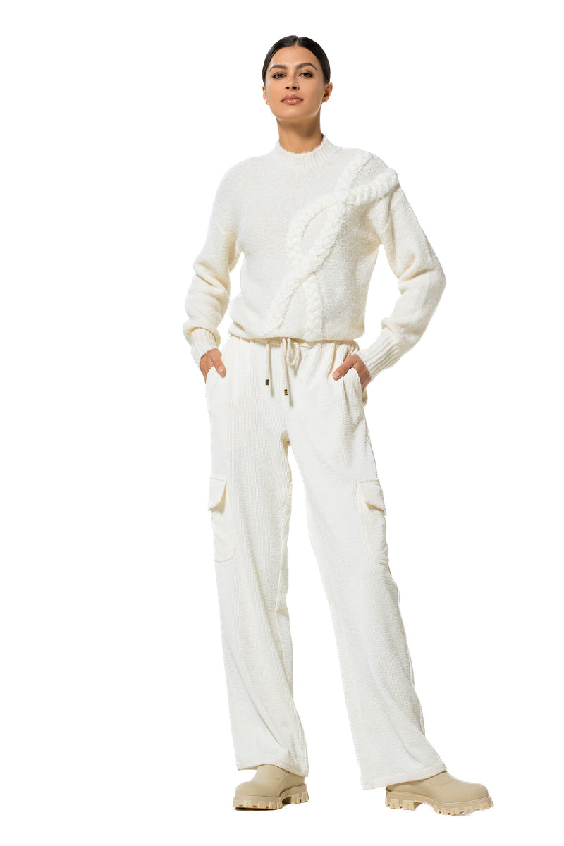 WHITE STRAIGHT-FITTING CORDUROY TROUSERS