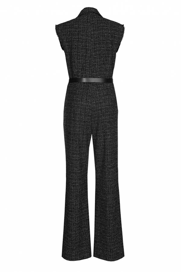 BLACK STRAIGHT LEG TWEED JUMPSUIT