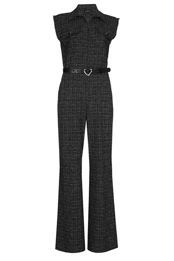 BLACK STRAIGHT LEG TWEED JUMPSUIT