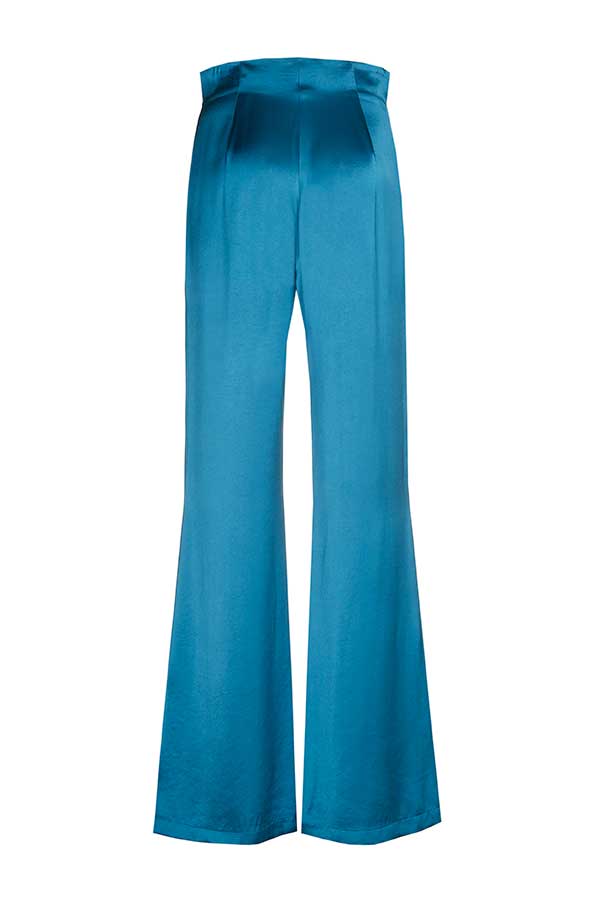 BLUE HIGH WAIST SHINY VISCOSE TROUSERS