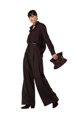 EGGPLANT DOUBLE BELT ELEGANT TROUSERS