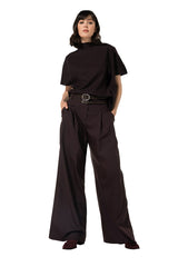 EGGPLANT DOUBLE BELT ELEGANT TROUSERS