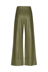 OLIVE VEGAN LEATHER 7/8 TROUSERS