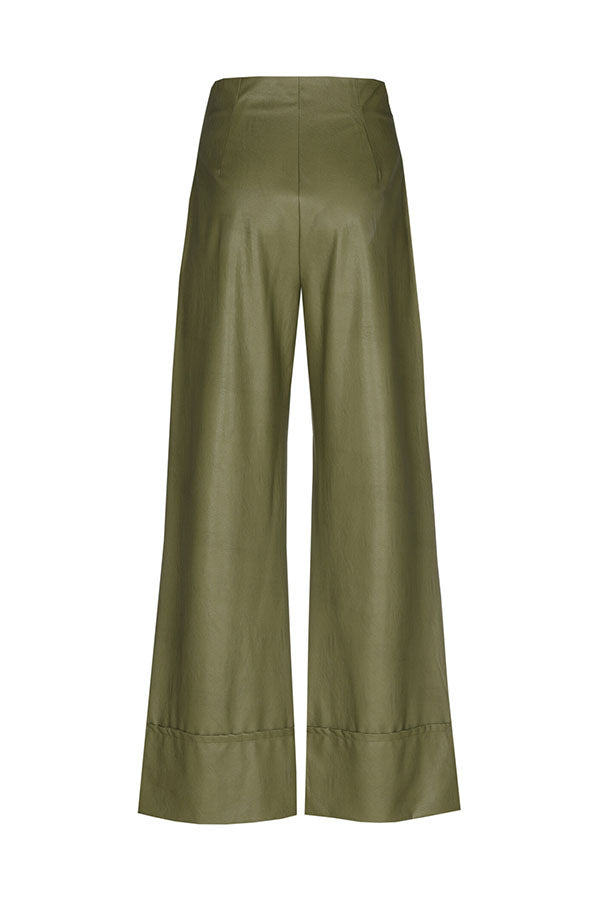 OLIVE VEGAN LEATHER 7/8 TROUSERS