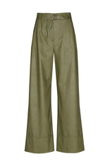 OLIVE VEGAN LEATHER 7/8 TROUSERS