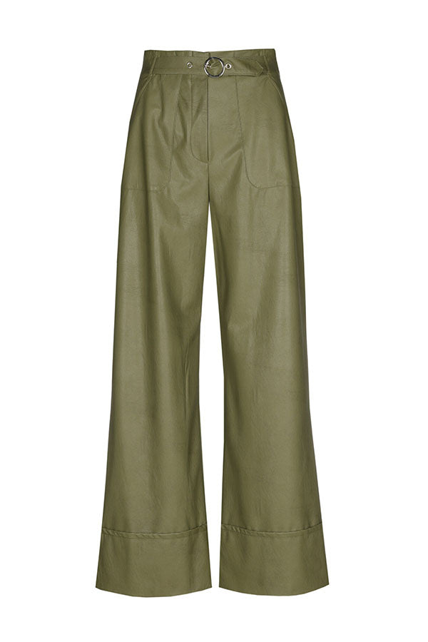 OLIVE VEGAN LEATHER 7/8 TROUSERS