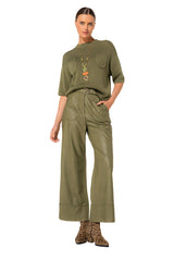 OLIVE VEGAN LEATHER 7/8 TROUSERS