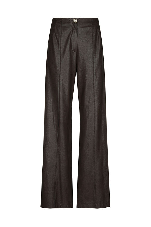 COFFEE VEGAN LEATHER STRAIGHT TROUSERS