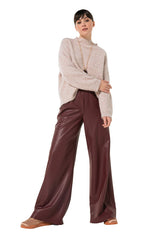 WINE RED VEGAN LEATHER PALAZZO TROUSERS