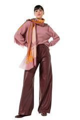 WINE RED VEGAN LEATHER PALAZZO TROUSERS