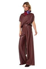 WINE RED VEGAN LEATHER CITY CHIC TROUSERS