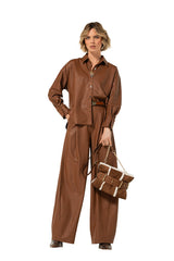 VEGAN LEATHER BARREL TROUSERS