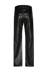 BLACK FAUX LEATHER SLIM TROUSERS