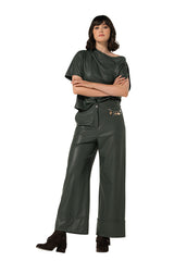 GREEN VEGAN LEATHER 7/8 TROUSERS