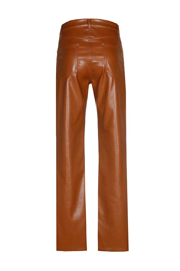 CHESTNUT FAUX LEATHER STRAIGHT TROUSERS