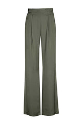 KHAKI SHINY VISCOSE TROUSERS