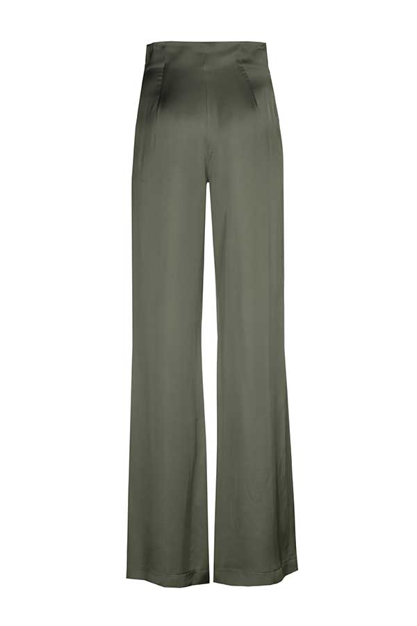 KHAKI SHINY VISCOSE TROUSERS