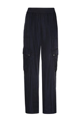 NIGHT BLUE LOOSE-FITTING SHINY CARGO TROUSERS