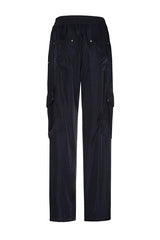 NIGHT BLUE LOOSE-FITTING SHINY CARGO TROUSERS