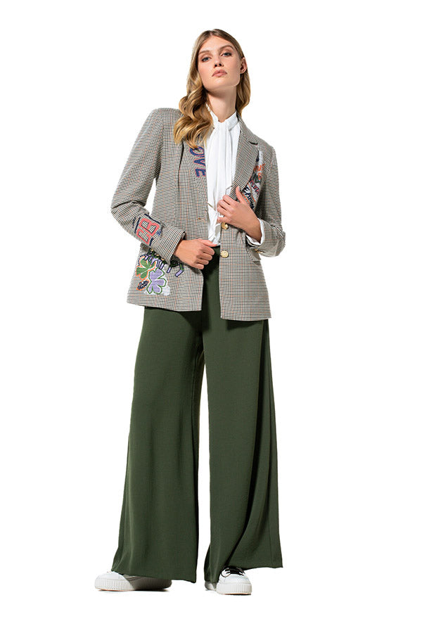 FERN GREEN LOOSE-FITTING WIDE TROUSERS