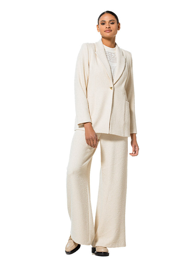 CREAM LOOSE-FITTING BOUCLETTE TROUSERS