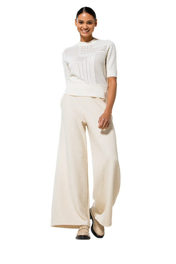 CREAM LOOSE-FITTING BOUCLETTE TROUSERS