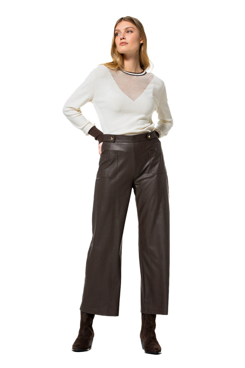 BROWN 7/8-LENGTH ECO-LEATHER TROUSERS