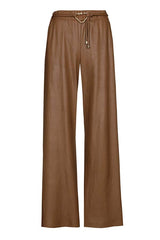 BROWN LOOSE-FITTING STRAIGHT ECO-LEATHER TROUSERS