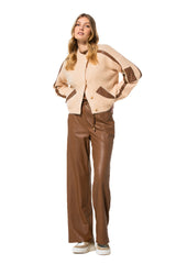 BROWN LOOSE-FITTING STRAIGHT ECO-LEATHER TROUSERS