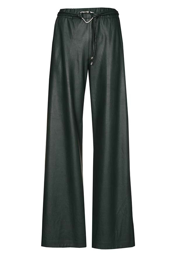 GREEN LOOSE-FITTING STRAIGHT ECO-LEATHER TROUSERS