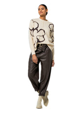 BROWN CREASED LOOSE-FITTING ECO-LEATHER TROUSERS