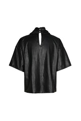 BLACK VEGAN LEATHER STRAIGHT TOP