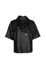 BLACK VEGAN LEATHER STRAIGHT TOP