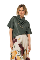 GREEN VEGAN LEATHER STRAIGHT TOP