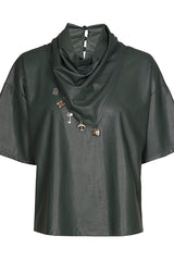 GREEN VEGAN LEATHER STRAIGHT TOP